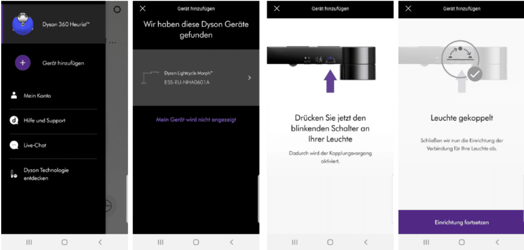 Dyson Link App Einrichtungsprozess